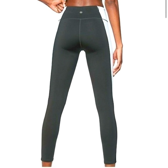 Athleta Colorblock Contender 7/8 Length Tight Green White Womens Leggings - Picture 1 of 13